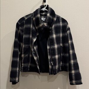 Evereve Black and Cream Plaid Bomber Jacket